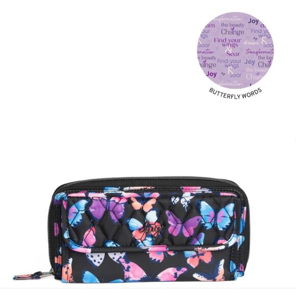 Lug Kickflip SE Convertible RFID Wallet Watercolor Butterflies - Picture 1 of 12